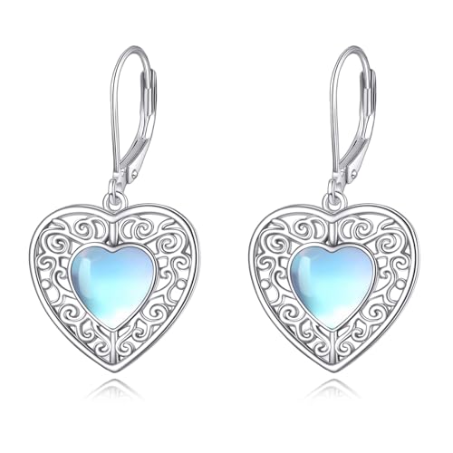 Mondstein Ohrringe Sterling Silber Herz Ohrringe Hebel Ohrringe Baumeln Mondstein Schmuck Geschenke für Damen von KQF