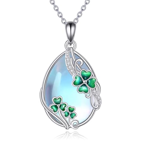 Mondstein Kette für Damen Sterling Silber Klee Mondstein Anhänger Schmuck Geschenke für Damen Mädchen Mondstein Kette für Damen Sterling Silber Klee Mondstein Anhänger Schmuck Geschenke für Damen Mädchen von KQF