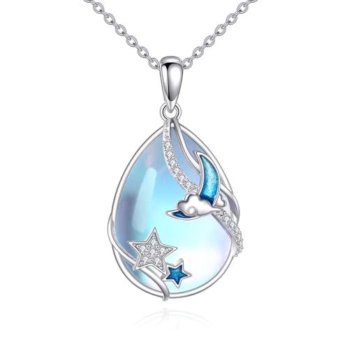 Mondstein Kette für Damen Sterling Silber Stern Kette Mond Kette Mondstein Anhänger Kette für Damen Mädchen von KQF