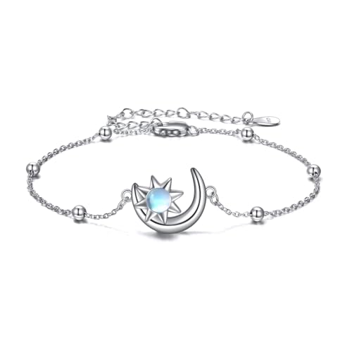 KQF Mond Armband für Damen Sterling Silber Sonne Armband Mondstein Halbmond Perle Kette Armband Schmuck für Teen Mädchen Freundin von KQF