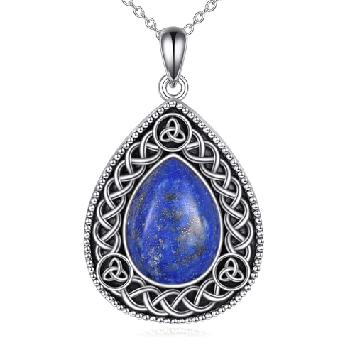 Lapislazuli Teardrop Anhänger Kette Sterling Silber Lapislazuli Schmuck Keltische Knoten Kette Achat Irish Schmuck Geschenke für Damen von KQF