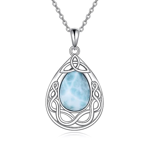 Larimar Teardrop Anhänger Kette Sterling Silber Keltische Knoten Kette Achat Irish Schmuck Geschenke für Damen von KQF