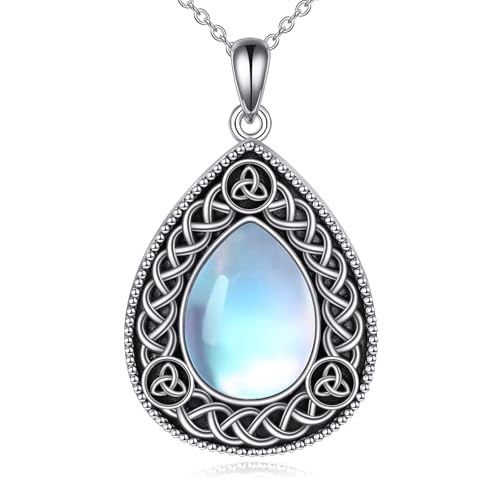 Mondstein Teardrop Anhänger Kette Sterling Silber Keltische Knoten Kette Mondstein Schmuck Geschenke für Mädchen Damen von KQF