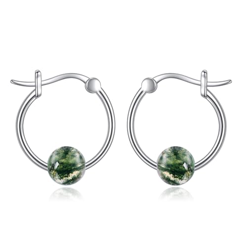 Moos Achat Ohrringe für Damen Sterling Silber Moos Achat Schmuck Tiny Hoop Ohrringe Geschenke für Damen von KQF