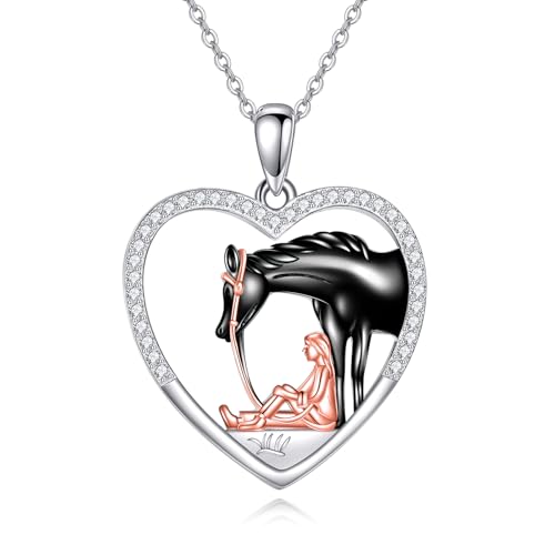 Pferd Ketten Sterling Silber Pferd Anhänger Schmuck Niedliche Tier Geschenke für Damen Mädchen von KQF
