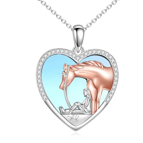 Pferd Ketten Sterling Silber Pferd Anhänger Schmuck Niedliche Tier Mondstein Ketten Geschenke für Damen Mädchen von KQF