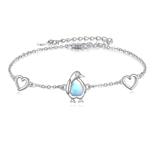 Pinguin Armbänder für Damen Sterling Silber Mondstein Schmuck Einstellbare Kette Armband Schmuck Geschenke für Damen von KQF
