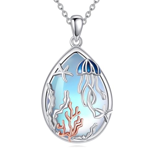 Quallen Mondstein Kette für Damen Sterling Silber Mondstein Quallen Anhänger Kette Ozean Geschenke für Damen von KQF