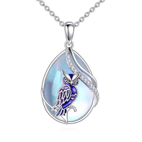 Mondstein Kette für Damen Sterling Silber Eule Kette Mondstein Anhänger Kette für Damen Mädchen von KQF