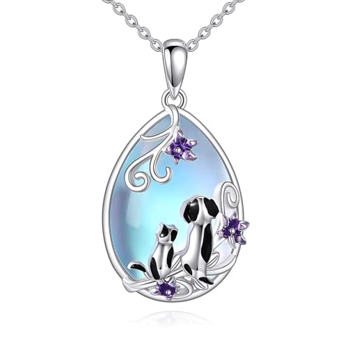 Hund Kette für Damen Sterling Silber Hund Schmuck Katze Kette Mondstein Anhänger Kette Katze Geschenke für Damen von KQF