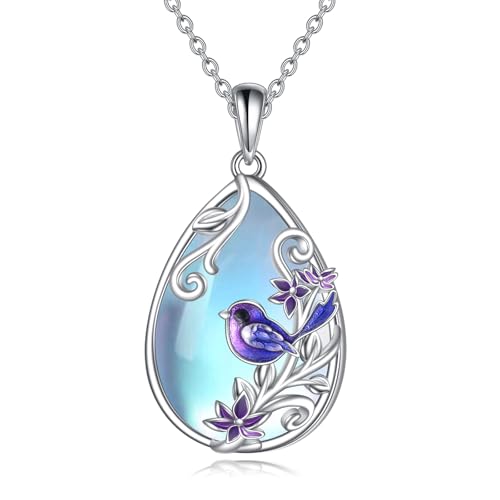 Vogel Kette Sterling Silber Sparrow Kette Mondstein Vogel Anhänger Kette Kolibri Kette Schmuck Geburtstag Weihnachtsgeschenke für Damen von KQF