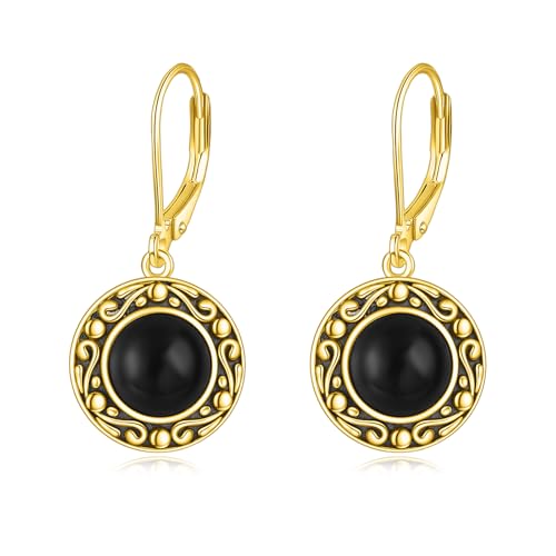 Schwarze Onyx Ohrringe für Frauen Sterling Silber vergoldet Schwarzer Onyx Tropfen Ohrringe Filigran Boho Vintage Schmuck Geschenk für Frauen von KQF
