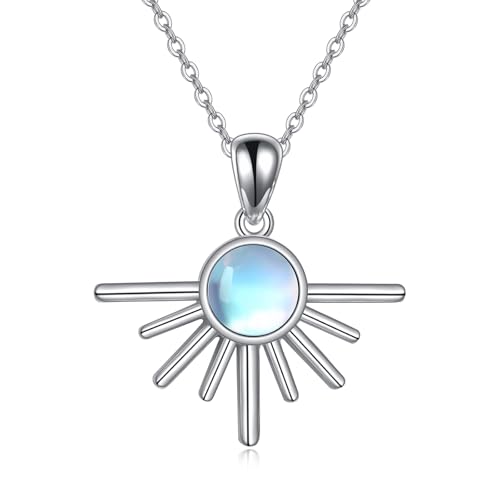 Mondstein Kleine Sonne Kette für Damen Sterling Silber Sonne Anhänger Mondstein Geschenke für Damen Mädchen von KQF