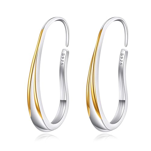 Zwei Ton Hoop Ohrringe für Damen Gold und Silber Kleine Sterling Silber Oval Grooved Hoop Ohrringe Schmuck Geschenke von KQF