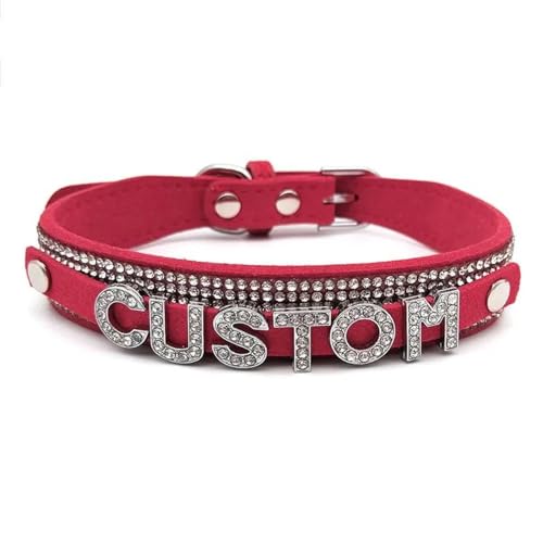 Diy Namens-Halsband – Individuelle Namens-Leder-Halskette Für Frauen, Luxuriöser Strass-Buchstaben-Halsband, Personalisierte Punk-Leder-Halskette Mit Beliebigem Buchstaben-Schmuck, Rot, L (38 Cm, von KQISAN