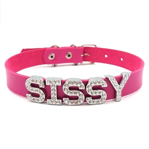 Modische O-Ring-Halskette Für Männer Und Frauen – Punk-Gothic-Buchstaben-Lederhalsband, Diy-Strass-Buchstaben-Halsband, Cosplay-Schmuck, Geschenke Für Freund/Freundin, Pink, Verstellbar 30 Cm, 40 von KQISAN