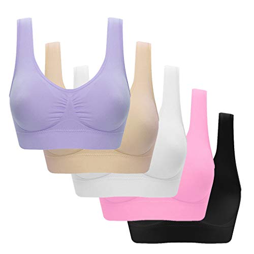 1/2/3/5er - Pack Sport BH Damen Ohne Bügel Bequemer Push Up Soft Weicher Bustier Ultrakomfortable Büstenhalter Gepolstert Bralette T-Shirts BHS Seamless Yoga Bra BequemSchlaf Komfort Everyday Bra von KQIVAM