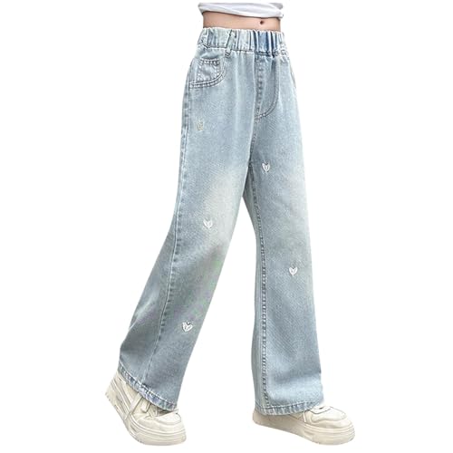 Baggy Jeans Mädchen Weites Bein Jeanshose mit Gummizug Wide Leg Outdoorhose Breite Hose High Waist Freizeithose Pants Girls Mode Hosen für Kinder Frühling Sommer 3-15 Jahre von KQIVAM