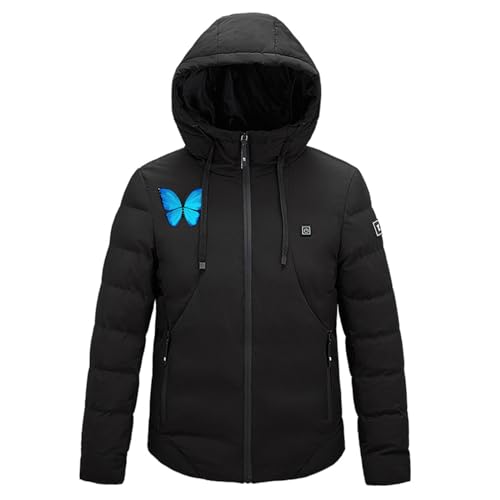 Beheizbare Jacke Herren Warme Dicke mit Kapuze, Unisex 4 Zonen und 3 Temperaturstufen, Winterjacke mit Drucken USB Elektrische, Beheizte Bequem Jacke Mit Taschen, Skijacke Mit Wärmefunktion von KQIVAM