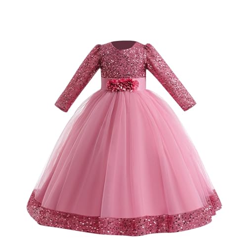 Blumenmädchen Kleid Kinder Mädchen Langes Abendkleid Festlich Hochzeit Brautjungfern Partykleid Tütü Tüll Prinzessin Spitzenkleid Lange Ärmel Festzug Cocktail Erstkommunion Ballkleid für 3-17 Jahre von KQIVAM