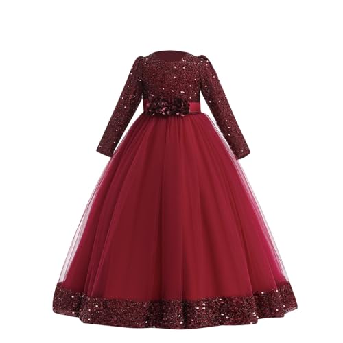 Blumenmädchen Kleid Kinder Mädchen Langes Abendkleid Festlich Hochzeit Brautjungfern Partykleid Tütü Tüll Prinzessin Spitzenkleid Lange Ärmel Festzug Cocktail Erstkommunion Ballkleid für 3-17 Jahre von KQIVAM