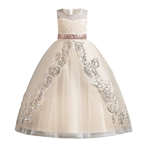 Blumensmädchenkleid Prinzessin Festliches Kinder Mädchen Kleid Festzug Kleider Hochzeit Partykleid Brautjungfern Kleidung Spitze Tüll Cocktailkleid Elegant Langes Abendkleid 3-9 Jahre von KQIVAM