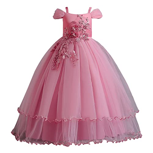 Blumensmädchenkleid Prinzessin Festliches Kinder Mädchen Kleid Festzug Kleider Hochzeit Partykleid Brautjungfern Kleidung Spitze Tüll Cocktailkleid Elegant Langes Abendkleid Kommunikation 5-14 Jahre von KQIVAM