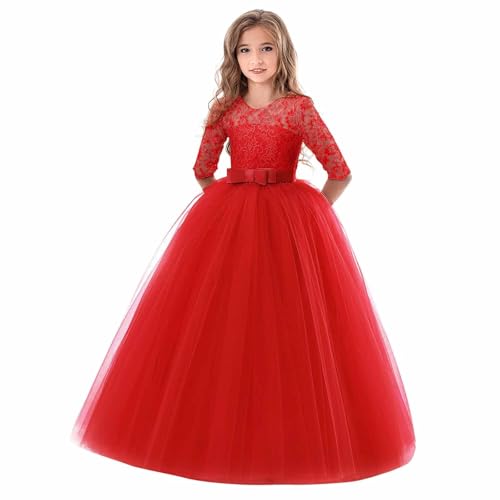 Blumensmädchenkleid Prinzessin Festliches Kinder Mädchen Kleid Festzug Kleider Hochzeit Partykleid Brautjungfern Kleidung Spitze Tüll Cocktailkleid Elegant Langes Abendkleid Kommunikation Gr.110-150 von KQIVAM