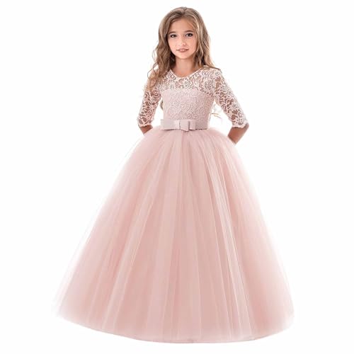 Blumensmädchenkleid Prinzessin Festliches Kinder Mädchen Kleid Festzug Kleider Hochzeit Partykleid Brautjungfern Kleidung Spitze Tüll Cocktailkleid Elegant Langes Abendkleid Kommunikation Gr.110-150 von KQIVAM