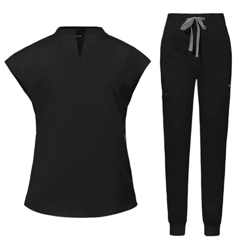 Damen 2-Teiliges Kasacks Set Medizinische Uniform Outfits mit Kasack und Hose Pflege Berufsbekleidung V-Ausschnitt Schlupfkasack+Schlupfhose Pflegeuniform Set Laborkittel Einfarbig Arbeitsuniform 2025 von KQIVAM