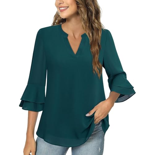 Damen Chiffon Tunika Lässig Rundkragen 3/4-Ärmeln Bluse Fließende Shirts Loose Fit Oberteile Blusen mit Rüschenärmel Tunika Tops Chiffon Damenblusen Oberteil Einfarbig Frühling 3/4 Arm Oberteile Damen Chiffon Tunika Lässig Rundkragen 3/4-Ärmeln Bluse Fließende Shirts Loose Fit Oberteile Blusen mit Rüschenärmel Tunika Tops Chiffon Damenblusen Oberteil Einfarbig Frühling 3/4 Arm Oberteile von KQIVAM