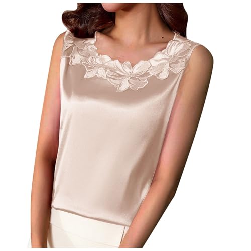 Damen Träger Tank Top dünn mit Spitze Stretch Leicht Damen Satin Cami Tank Top Seidentop Shirt Ärmellose V-Ausschnitt Blusen Spaghetti Oberteile Tanktops Silk Cami Ärmellose Sommer von KQIVAM