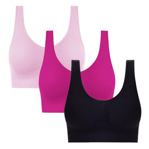 KQIVAM 3-teiliges Set Nahtlose BHS für Damen Bügelloser Büstenhalter Crop Top Weiche Sport-Tank-BHS Damen Dessous Weste Wohlfühl Bustiers Top 3er Pack BH Schlaf Sport Bralette von KQIVAM
