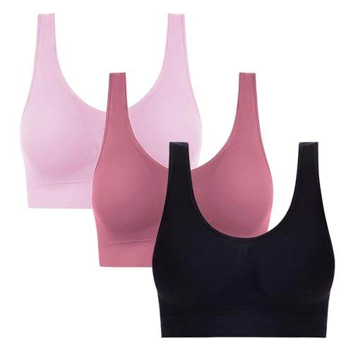 KQIVAM 3-teiliges Set Nahtlose BHS für Damen Bügelloser Büstenhalter Crop Top Weiche Sport-Tank-BHS Damen Dessous Weste Wohlfühl Bustiers Top 3er Pack BH Schlaf Sport Bralette von KQIVAM