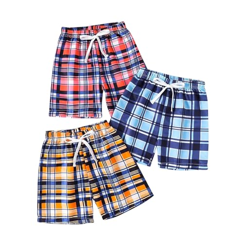 KQIVAM 3er Pack Shorts Jungen Kariert Sommer Casual Kurze Hosen Bermuda Leichte Sommerhose Kurz Sportshorts Freizeitshorts mit Tunnelzug Kurze Hose Kinder 2-8 Jahre Alt von KQIVAM