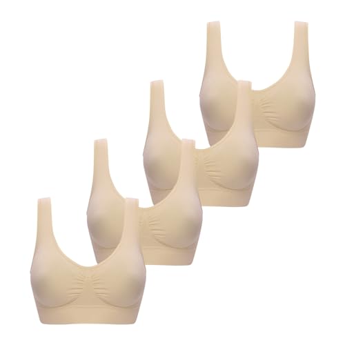 KQIVAM 4er Pack Sport BH Damen Große Brüste Starker Halt Push Up Ohne Bügel Set Gepolstert Joggen Yoga Laufen Reiten Bra Crop Top Weicher Atmungsaktiver und Leichter Damen Bustier Sale Angebote von KQIVAM