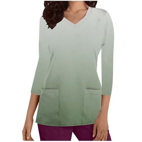 KQIVAM Arbeitskleidung Pflege Damen 3/4 Ärmel V-Neck Top Kurzarm Mit Tasche Motiv Arbeitskleidung Krankenpfleger Workwear Tshirt Berufsbekleidung Oberteile Schlupfkasack Uniformen von KQIVAM