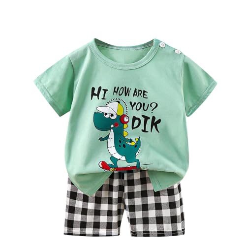 KQIVAM Bekleidungssets für Jungen Sommer Kleidung Outfit 2-teilig Cartoon Print Kurzarm Tshirt Tops & Casual Shorts Kinderanzüge Sportbekleidung Jogginganzug Kinderkleidung Gr.73-130 von KQIVAM