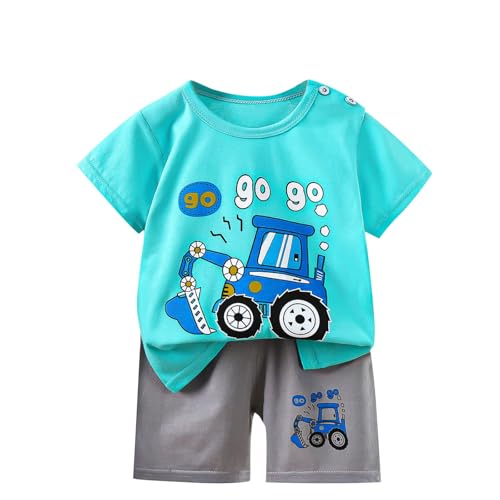 KQIVAM Bekleidungssets für Jungen Sommer Kleidung Outfit 2-teilig Cartoon Print Kurzarm Tshirt Tops & Casual Shorts Kinderanzüge Sportbekleidung Jogginganzug Kinderkleidung Gr.73-130 von KQIVAM
