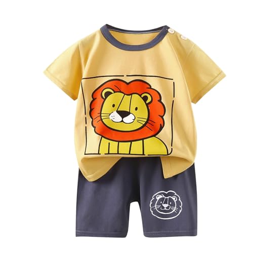 KQIVAM Bekleidungssets für Jungen Sommer Kleidung Outfit 2-teilig Cartoon Print Kurzarm Tshirt Tops & Casual Shorts Kinderanzüge Sportbekleidung Jogginganzug Kinderkleidung Gr.73-130 von KQIVAM