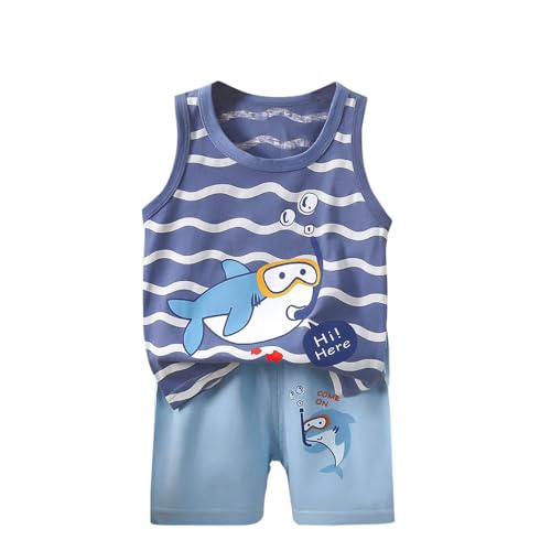 KQIVAM Bekleidungssets für Jungen oder Baby Jungen Cartoon Print Ärmelloses T-Shirt Weste Tops Shorts Outfits Kleidung Sets Sommer Sportbekleidung Jogginganzug Kinderkleidung Gr.73-130 von KQIVAM