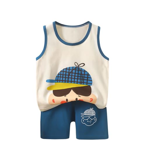 KQIVAM Bekleidungssets für Jungen oder Baby Jungen Cartoon Print Ärmelloses T-Shirt Weste Tops Shorts Outfits Kleidung Sets Sommer Sportbekleidung Jogginganzug Kinderkleidung Gr.73-130 von KQIVAM