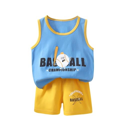 KQIVAM Bekleidungssets für Jungen oder Baby Jungen Cartoon Print Ärmelloses T-Shirt Weste Tops Shorts Outfits Kleidung Sets Sommer Sportbekleidung Jogginganzug Kinderkleidung Gr.73-130 von KQIVAM
