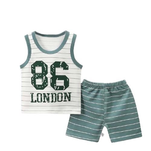 KQIVAM Bekleidungssets für Jungen oder Baby Jungen Cartoon Print Ärmelloses T-Shirt Weste Tops Shorts Outfits Kleidung Sets Sommer Sportbekleidung Jogginganzug Kinderkleidung Gr.73-130 von KQIVAM