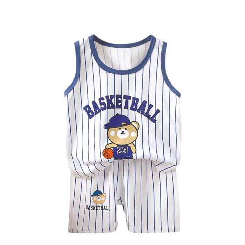 KQIVAM Bekleidungssets für Jungen oder Baby Jungen Cartoon Print Ärmelloses T-Shirt Weste Tops Shorts Outfits Kleidung Sets Sommer Sportbekleidung Jogginganzug Kinderkleidung Gr.73-130 von KQIVAM