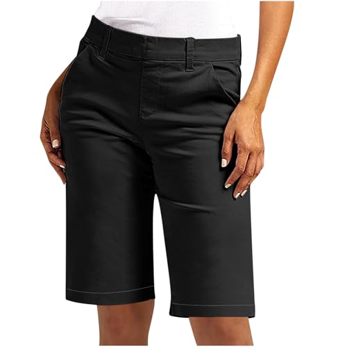 KQIVAM Bermuda Shorts Damen Sommer Kurze Hose Chino Stoffhose Elegant Einfarbig Slim Fit Anzughose Hohe Taille Cargohose Große Größen Chinohose Elastische Freizeithose Businesshose mit Taschen von KQIVAM