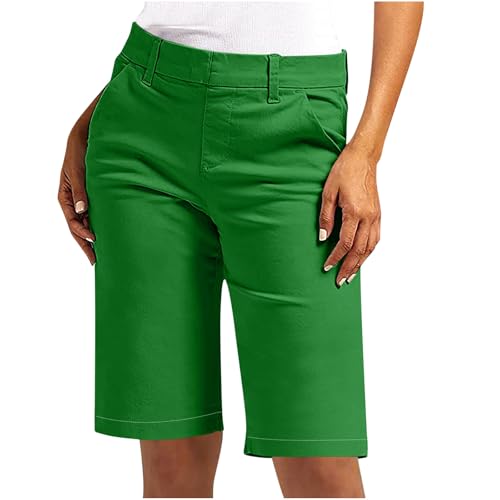 KQIVAM Bermuda Shorts Damen Sommer Kurze Hose Chino Stoffhose Elegant Einfarbig Slim Fit Anzughose Hohe Taille Cargohose Große Größen Chinohose Elastische Freizeithose Businesshose mit Taschen von KQIVAM
