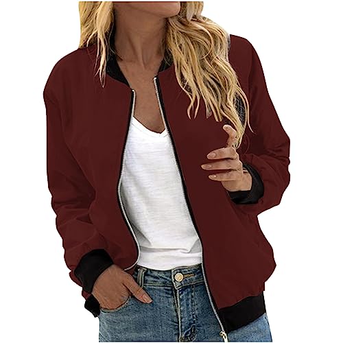 KQIVAM Bomberjacke Damen Kurze Blouson Jacke Casual Pilotenjacke Langarm Outwear Zip Up Solid Leichte Coat Sweatjacke Elegant Übergangsjacke Outdoorjacke Fliegerjacke von KQIVAM