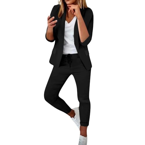 KQIVAM Büro Arbeit Anzug Elegant Einfarbig Geschäft Blazer Set Casual Business Jacke Modische 2 Stück Damen Arbeit Büro-Anzüge Offene Blazer Offene Langarm Angebote des Tages Heute von KQIVAM