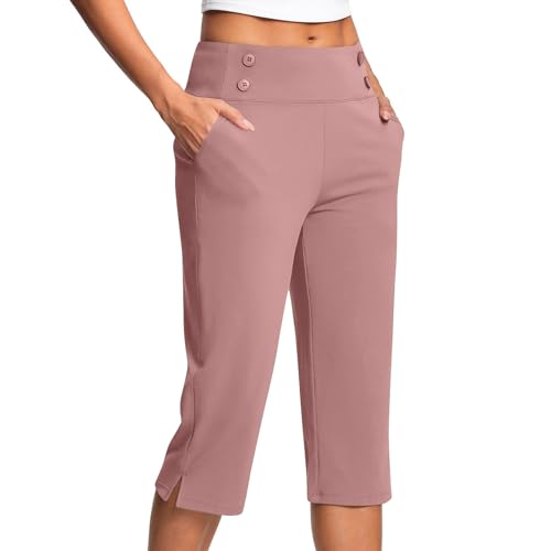 KQIVAM Caprihose Damen Yogahose 3/4-Hosen mit Taschen Bauchkontrolle Workout Arbeitshose Jogginghose Sporthose Frauen Baumwolle Sweatpants Slim Fit Freizeithose Trainingshose von KQIVAM